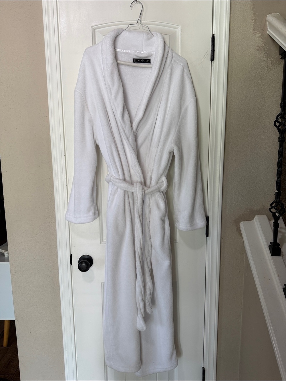 Luxury White Plush Bathrobe with Shawl Collar - Beverly Hills Polo Club